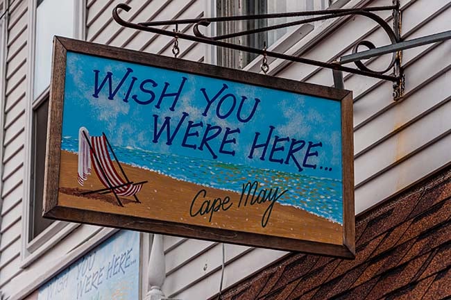 Sign that reads | wish you were here | Cape May